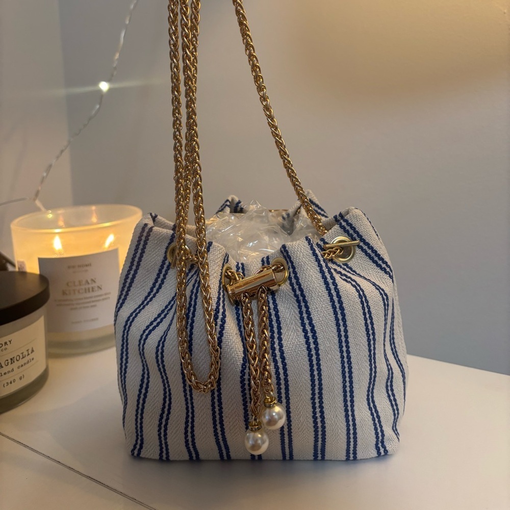 Striped Blue and White Women's Bag - Picture 6 of 13